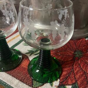 Pair of Wine Glass, Roemer France etched Grapes and Leaves Vintage 1970’s